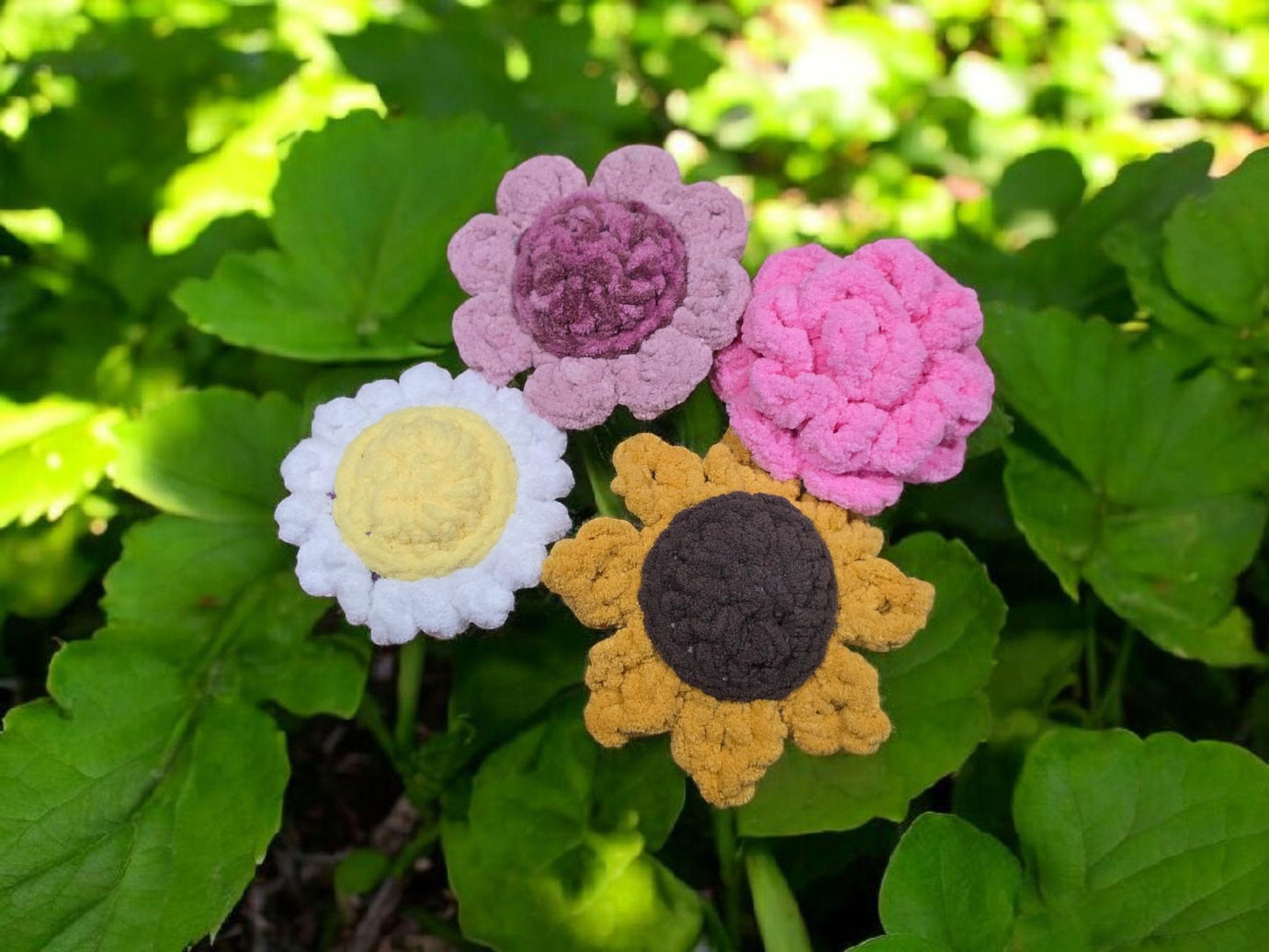 Crochet Pattern Bundle, Flower Friends, Pocket Friends Collection (Daisy, Rose, Sunflower)
