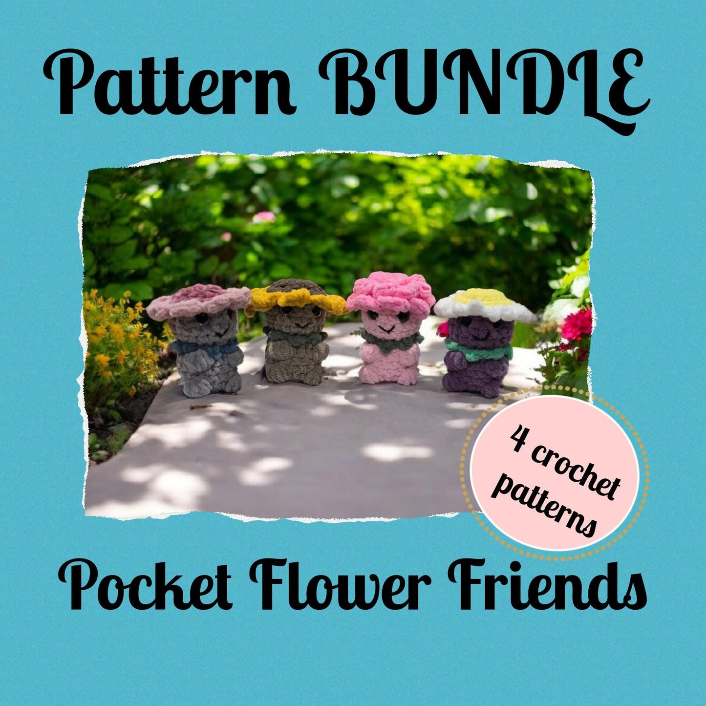 Crochet Pattern Bundle, Flower Friends, Pocket Friends Collection (Daisy, Rose, Sunflower)