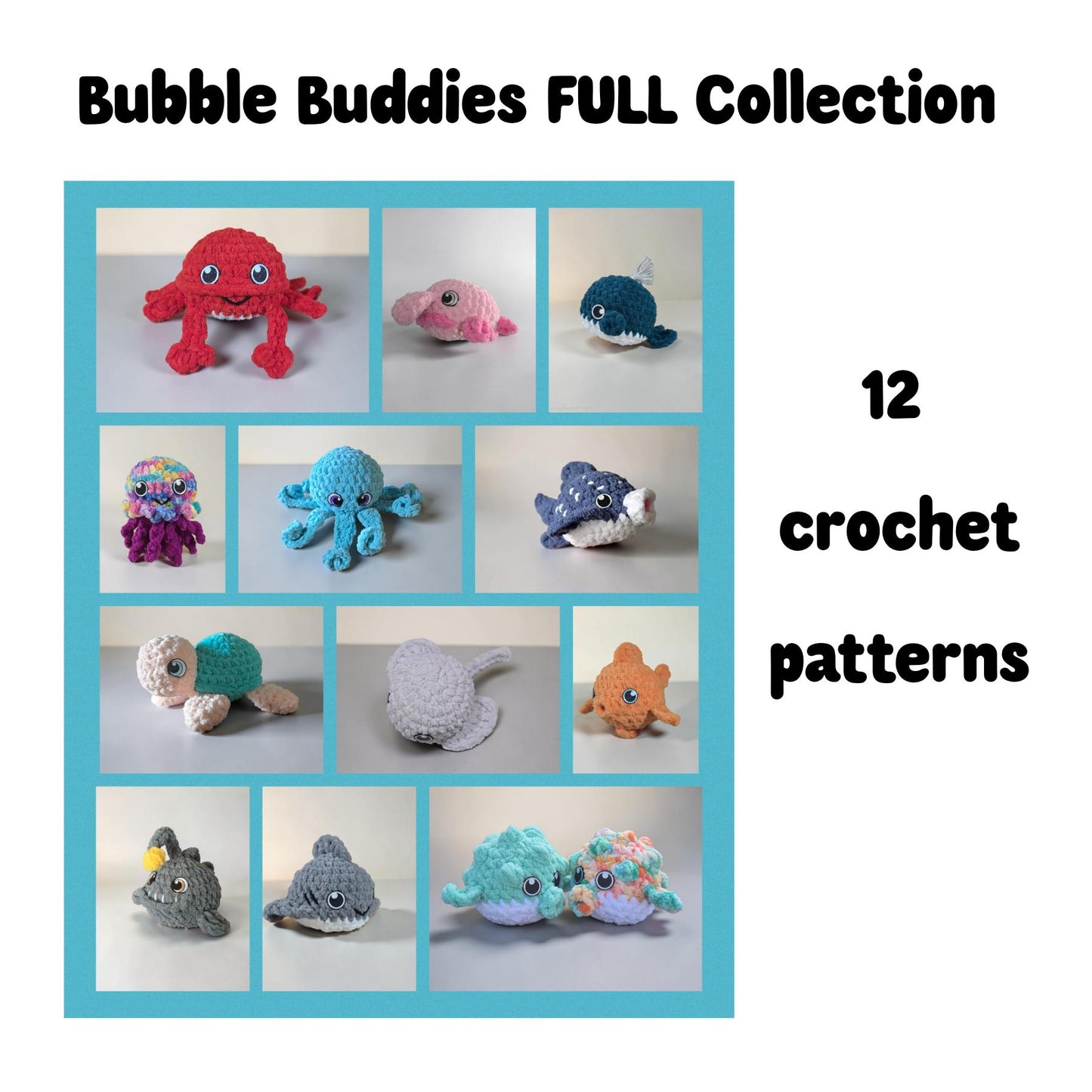 Bubble Buddies FULL Collection Crochet Pattern Bundle | 12 Amigurumi Patterns | Ocean Animals | No Sew Plush | PDF Download