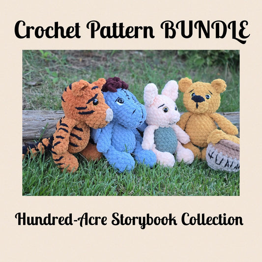 CROCHET PATTERN BUNDLE, Hundred-Acre Story Book Collection, Classic Winnie-the-Pooh, Eeyore, Piglet, Tigger, Bear
