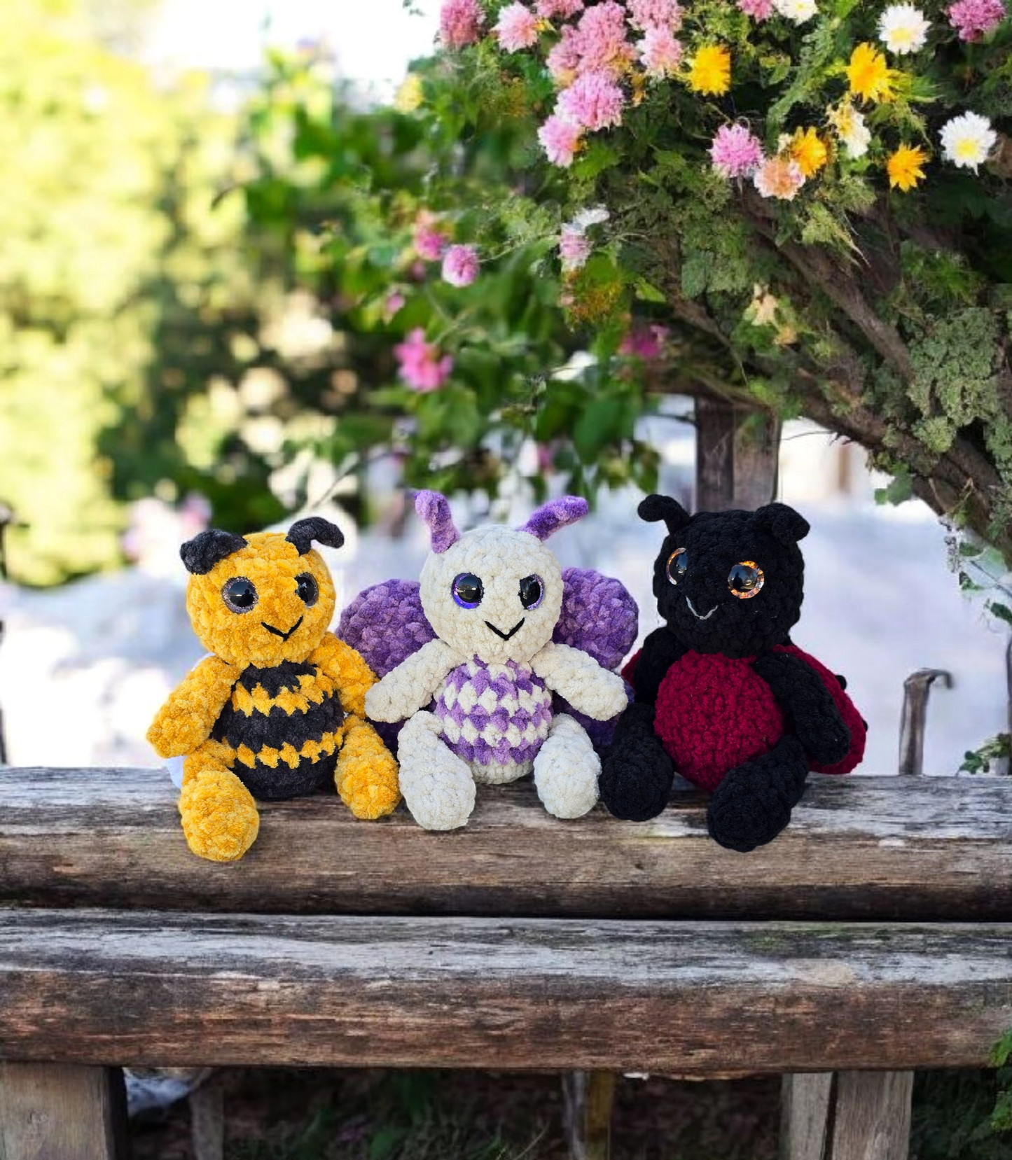 CROCHET PATTERN BUNDLE, Buggy Minis, Dottie the Ladybug, Flutters the Butterfly, Bee-Linda the Bee